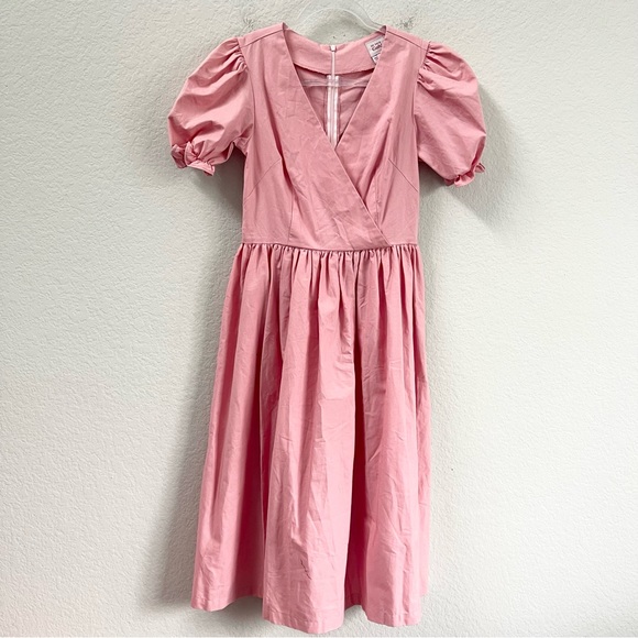 Lisa Says Gah Topanga Dress Puff Sleeve Midi Pink Rose Size Small - Picture 2 of 6